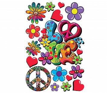 Naklejka Naklejki Składanka Kwiaty Serce Dzieci Słońca LOVE PEACE TIR UV